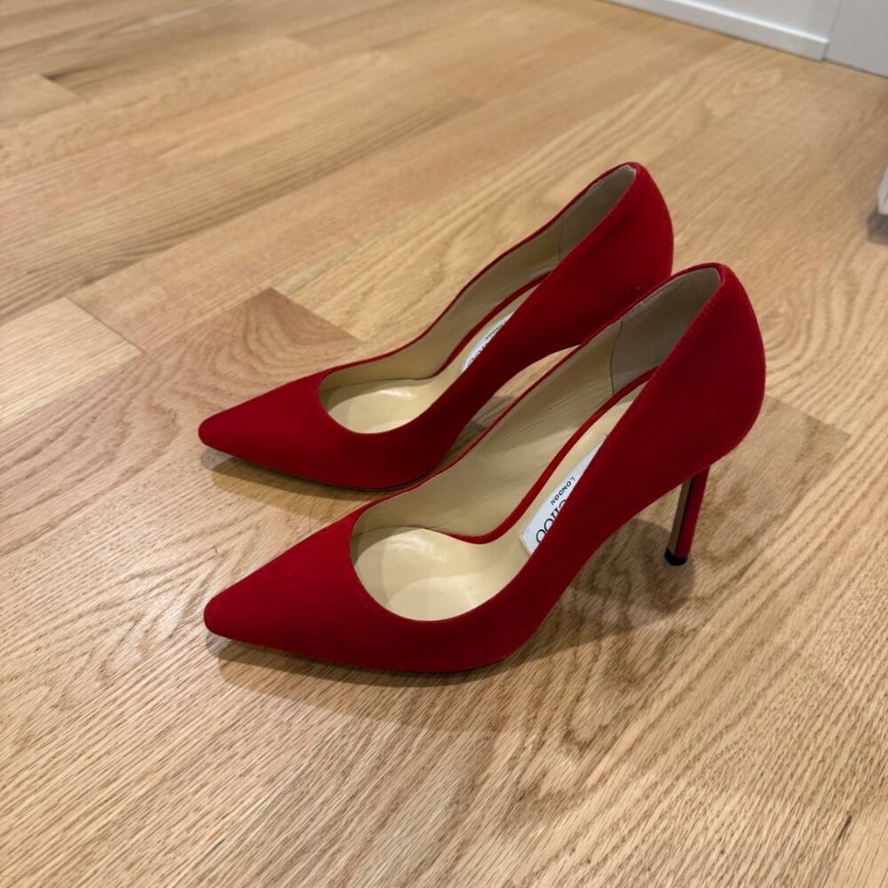 Jimmy Choo Black Suede Pumps Red - Picture 5 of 7